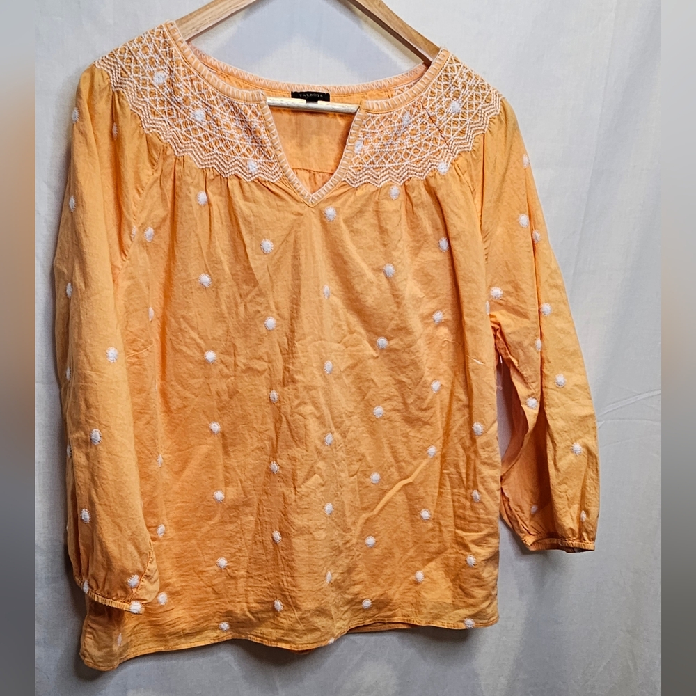 Talbots Cotton embroidered smock polka-dot top